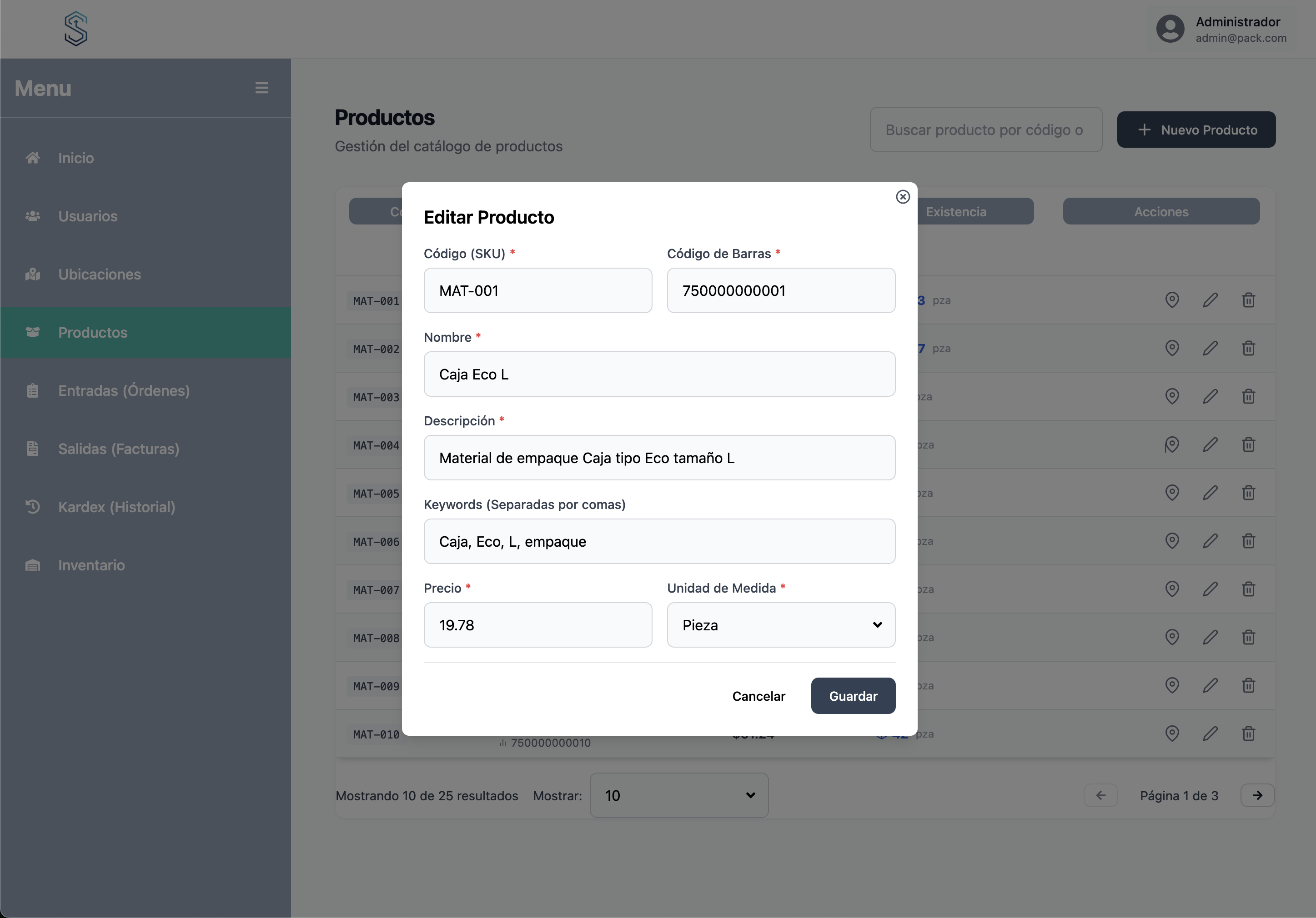 Edición de Producto